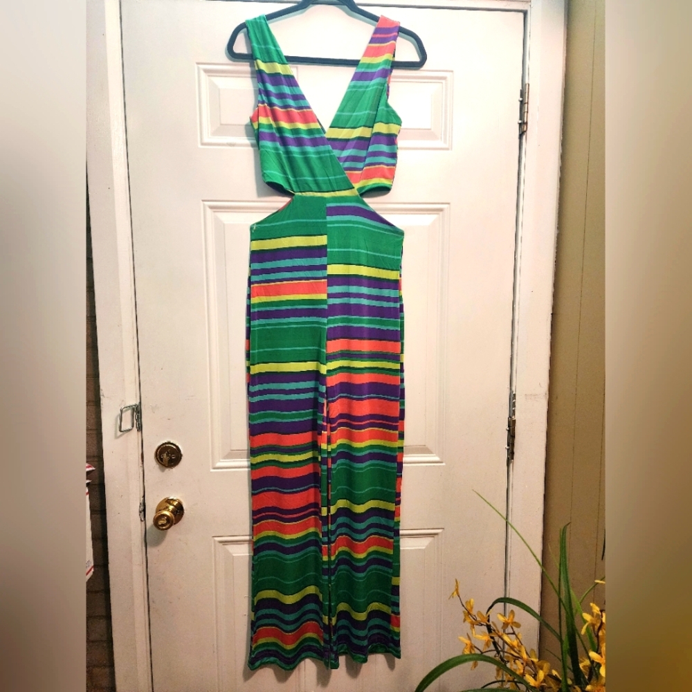 Sugar & Spice Colorful Cutout Striped Jumpsuit